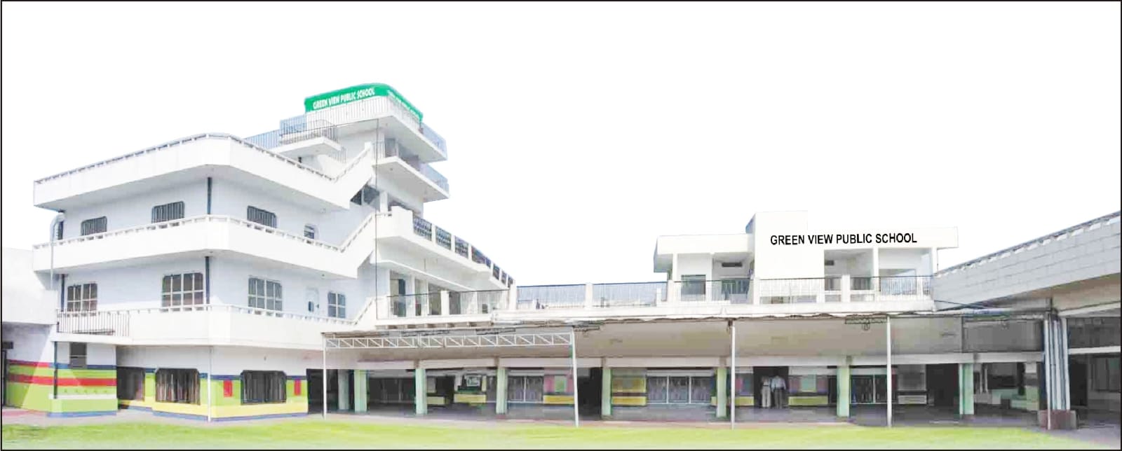 Aerial view of green school campus
